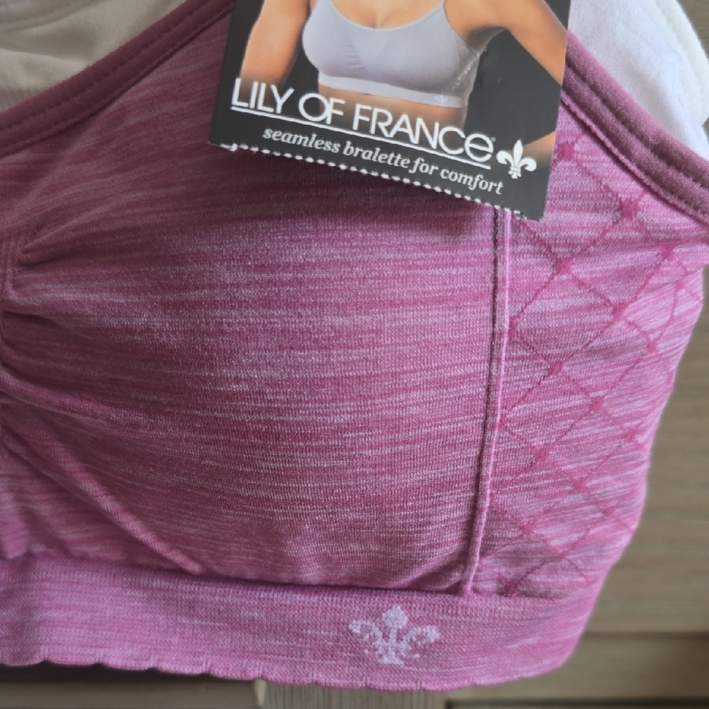 Lily of France Seamless Comfort Bralette - Pink and White - Picture 3 of 14